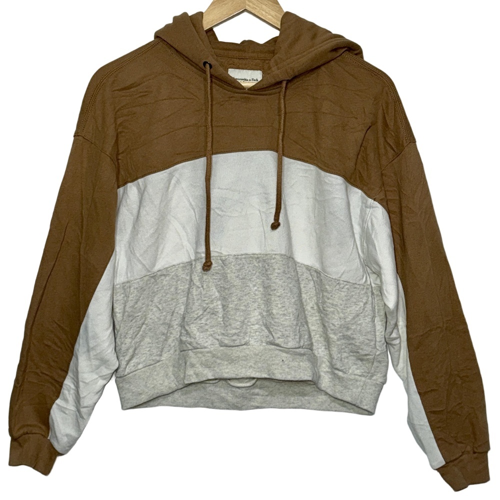 Abercrombie & Fitch Soft AF Collection Gray White Brown Colorblock Hoodie Size M